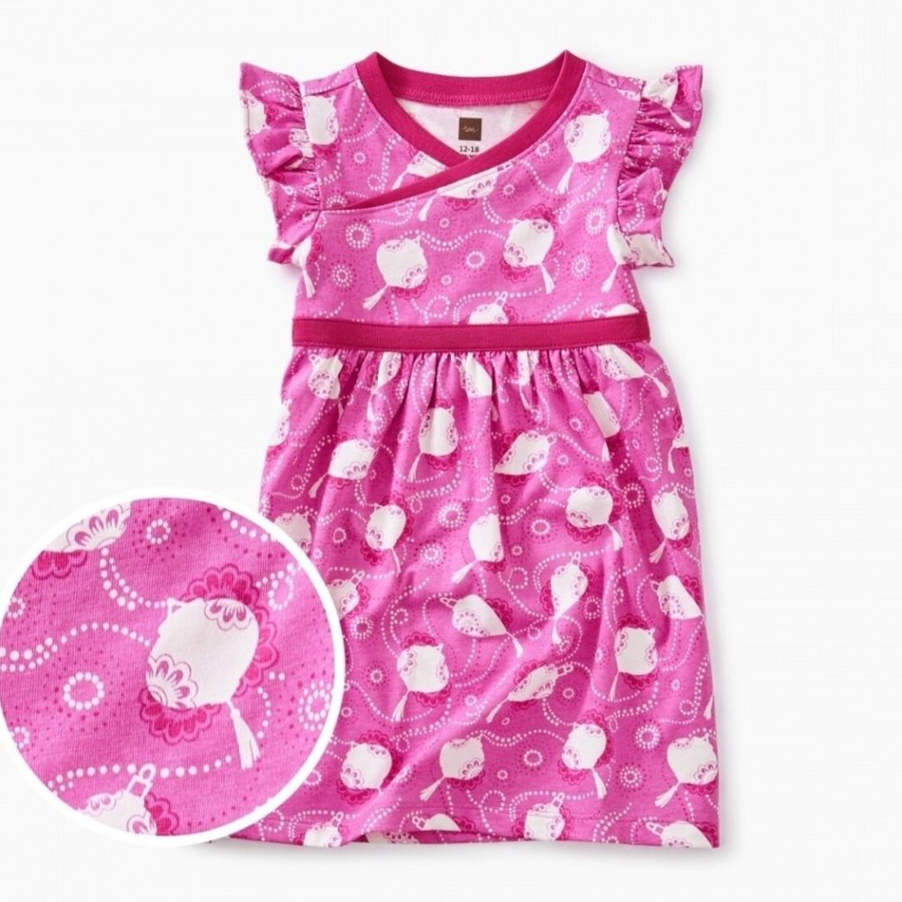 Tea Collection Girls Wrap Neck Dress Pink Festival Lanterns 4T